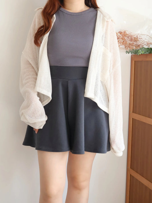 [Hidden Waistband] 365 Comfy A-Line Wide-Leg Cotton Shorts with Pockets(Charcoal)