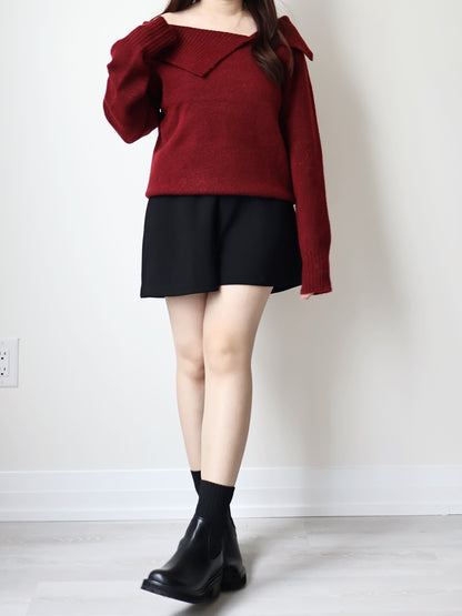 [2-WAYS] Elegant Off-shoulder Sweater(Wine)