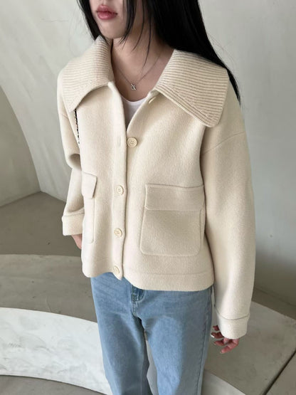 [10% Wool] Detachable Knit-Collar Jacket with Double Pockets(2 Colors)