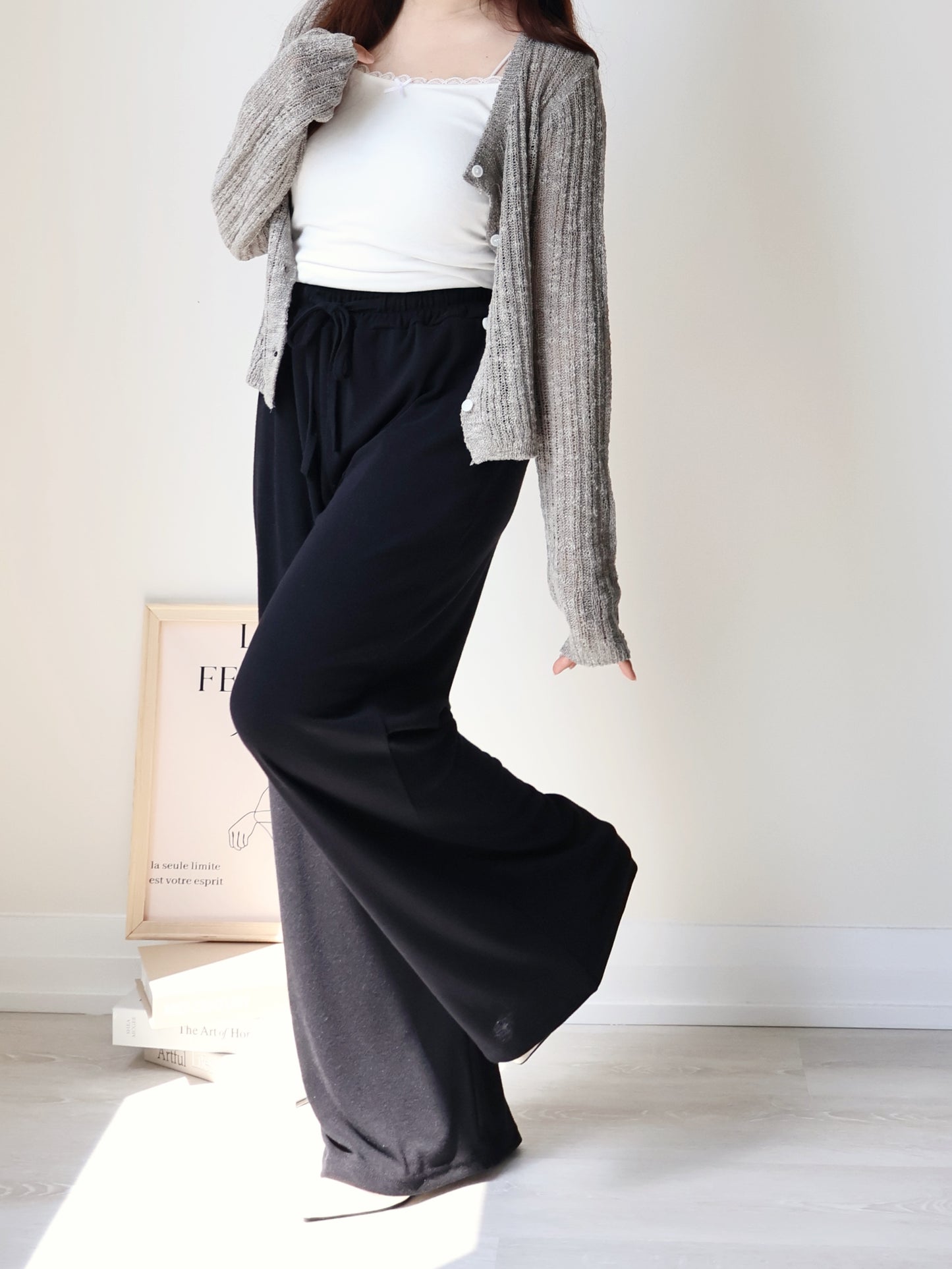 [2 Lengths] Cloud-Soft & Silk-Touch Cooling Wide-Leg Pants with Pockets(Black)