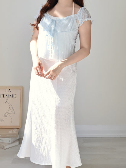 French Daisy Lace Layered Tie-Front Top(Icy blue)