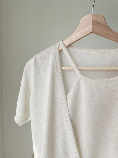 Lighweight Eyelet Overlap Linen Knit Top(Beige)