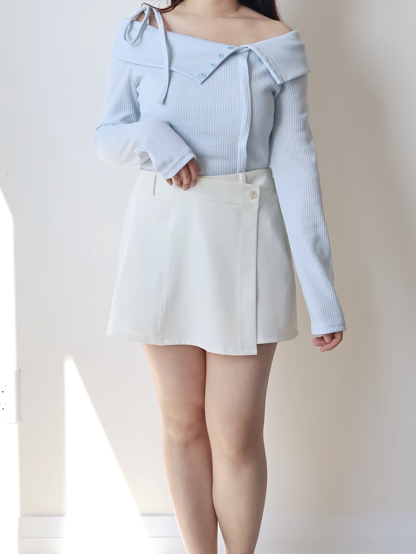 Date Night Pick🎀 Romantic Ribbon Collar Off-Shoulder Top(Skyblue)