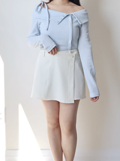 Date Night Pick🎀 Romantic Ribbon Collar Off-Shoulder Top(Skyblue)