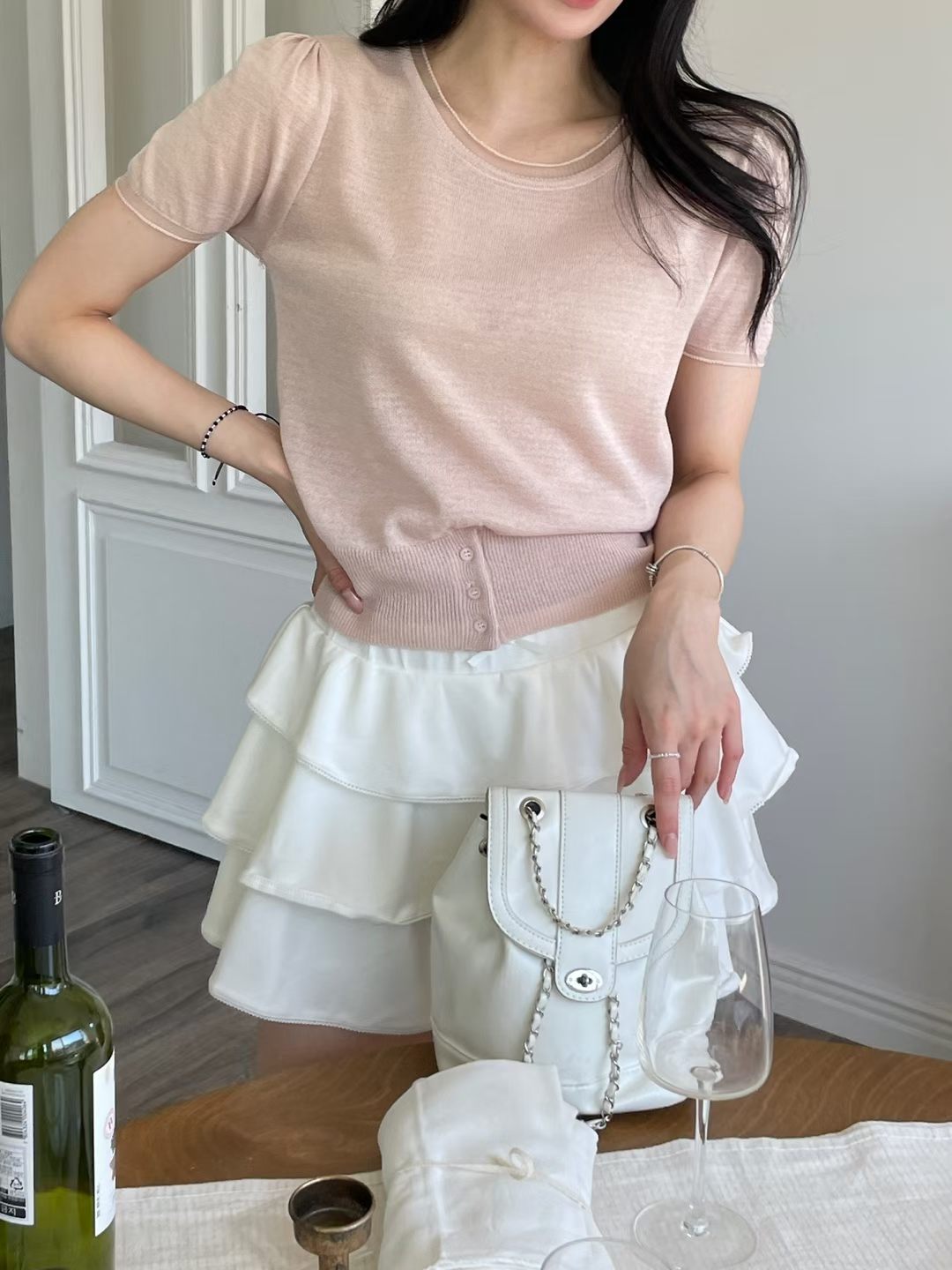Romantic Crew-Neck Sheer Linen Knit Top(4 colors)