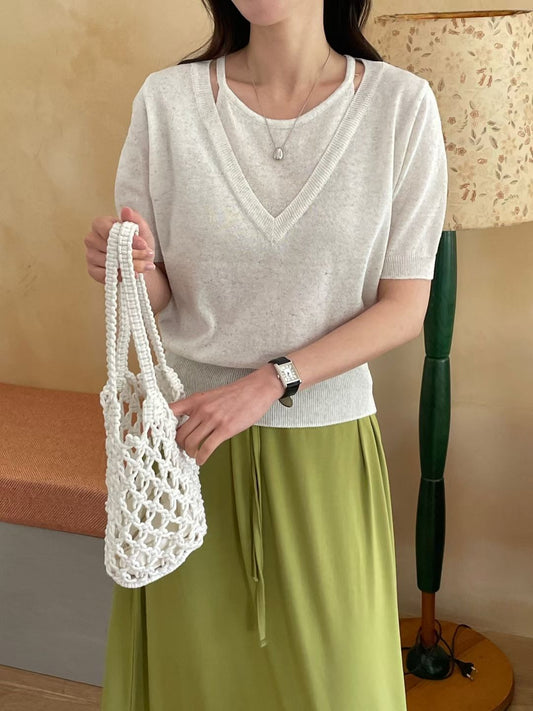 Elegant Faux-Layered Linen Knit Top(5 colors)