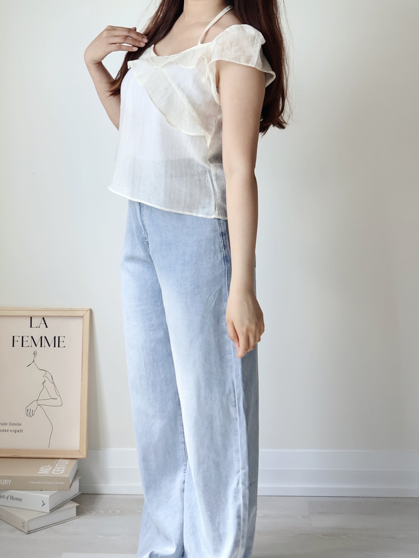 [2-way] Airy Ruffle Halter Tencel Blouse(Cream)