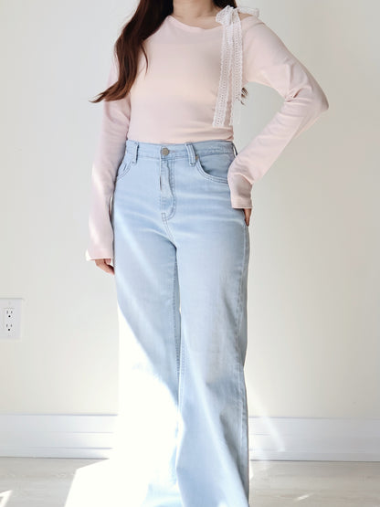 Dreamy Lace Cooling Modal One-Shoulder Top(Baby pink)