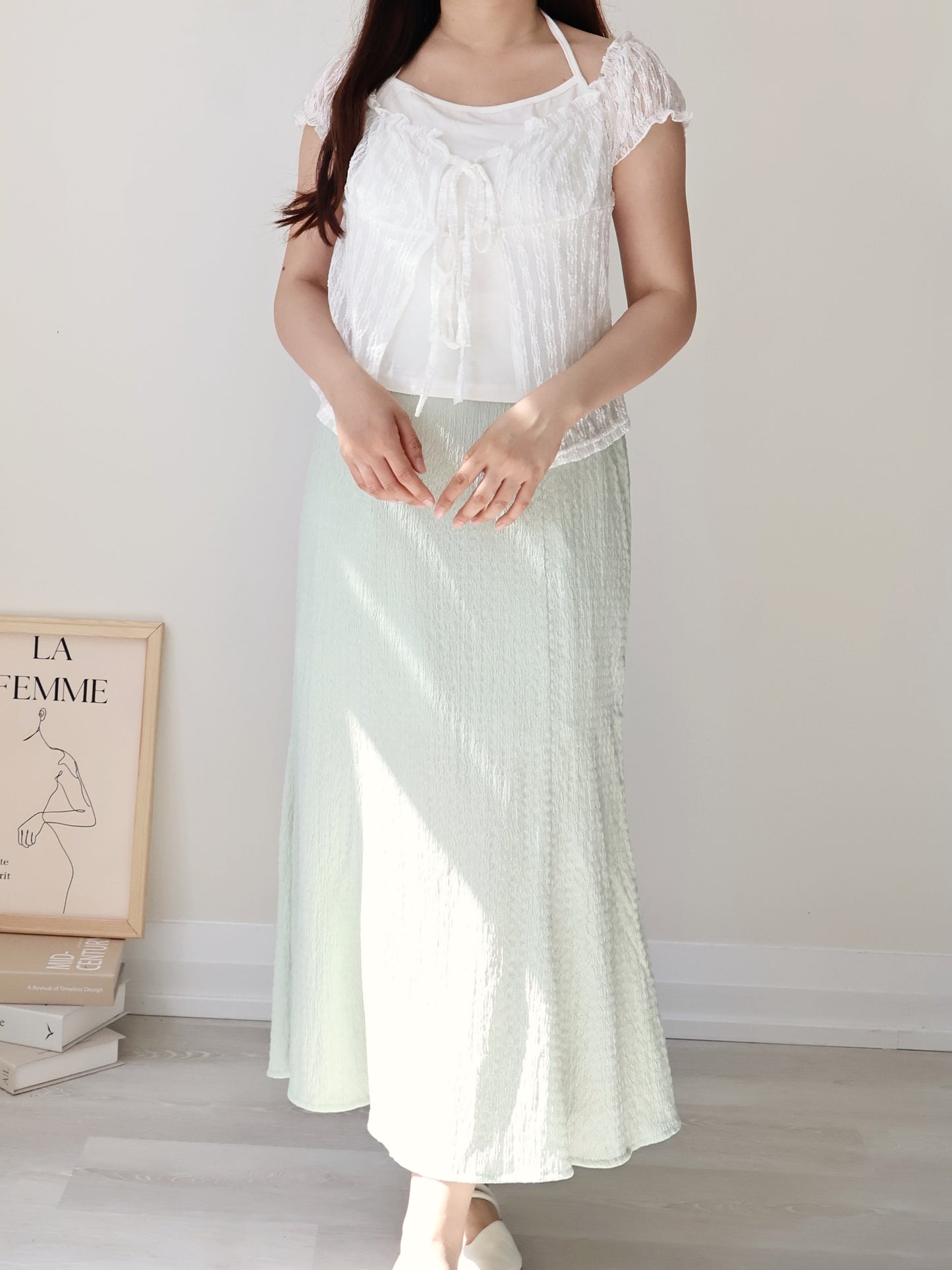 French Daisy Lace Layered Tie-Front Top(Ivory)