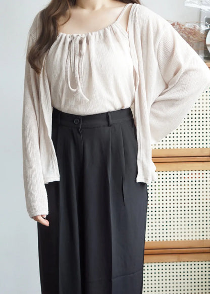 Airy Relaxed Linen Cami & Cardigan 2-Piece Set(Beige)