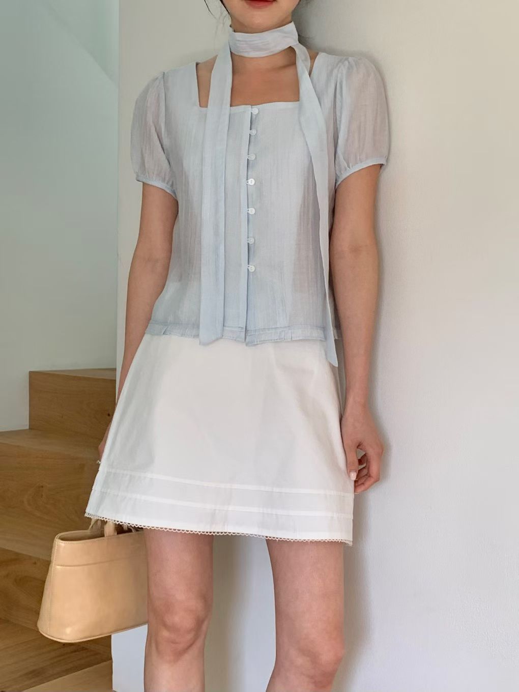 Romantic Square-Neck Buttoned Tencel Blouse(4 Colors)