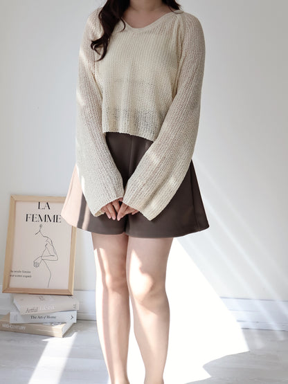 [Wrinkle-Free] Hidden Elastic Waist Tummy-Flattering A-Line Shorts(Brown)