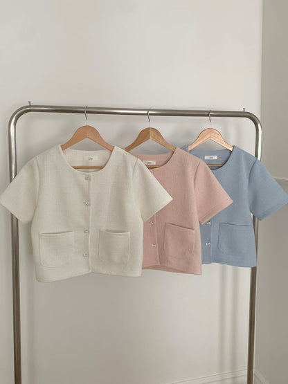 Chic Bow Button Tweed Jacket(3 Colors)