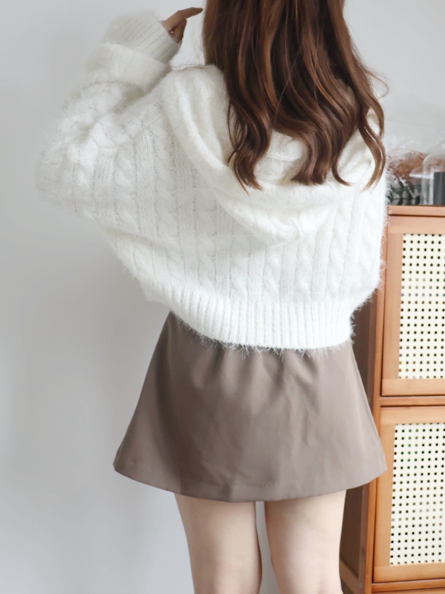 Festive Fluffy Zip Hooded Cardigan(Ivory)