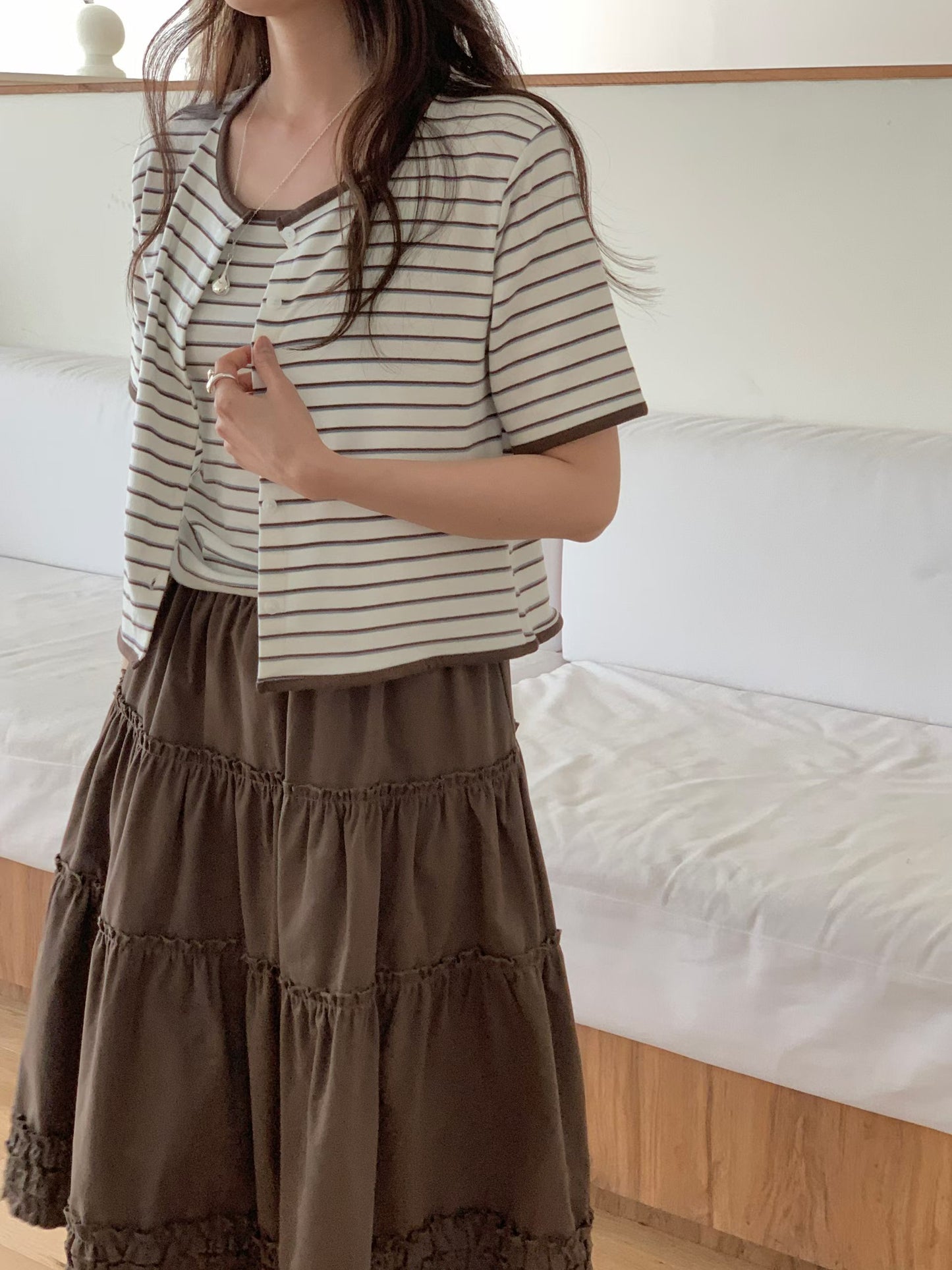 Contrast-Trim Striped Camisole Sets(3 Colors)