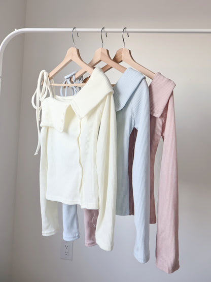 Date Night Pick🎀 Romantic Ribbon Collar Off-Shoulder Top(Skyblue)