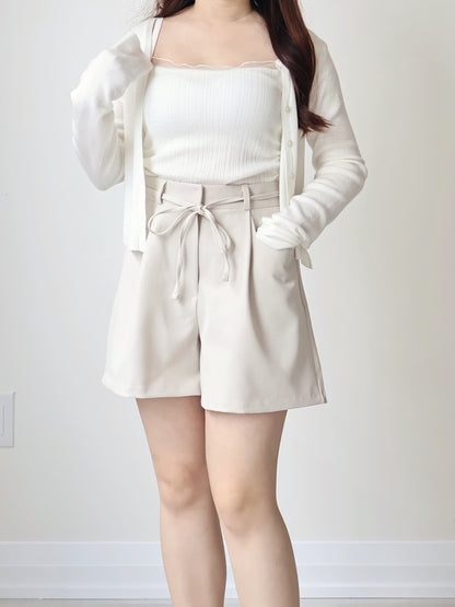 [2-Piece Set] Romantic Semi-Sheer Padded Camisole with Ultra-Soft Cardigan(Ivory)