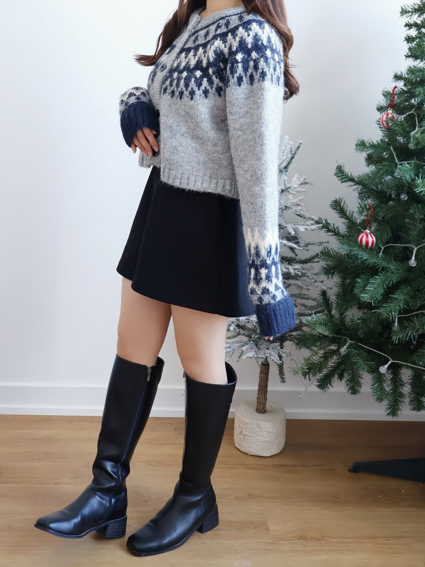 [10% WOOL🐏] Nordic Gradient Snowflake Cardigan(Grey)