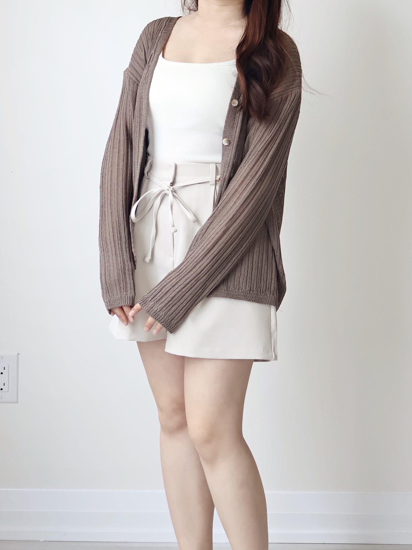 Relaxed-Fit Ripple Knit Cardigan(Brown)