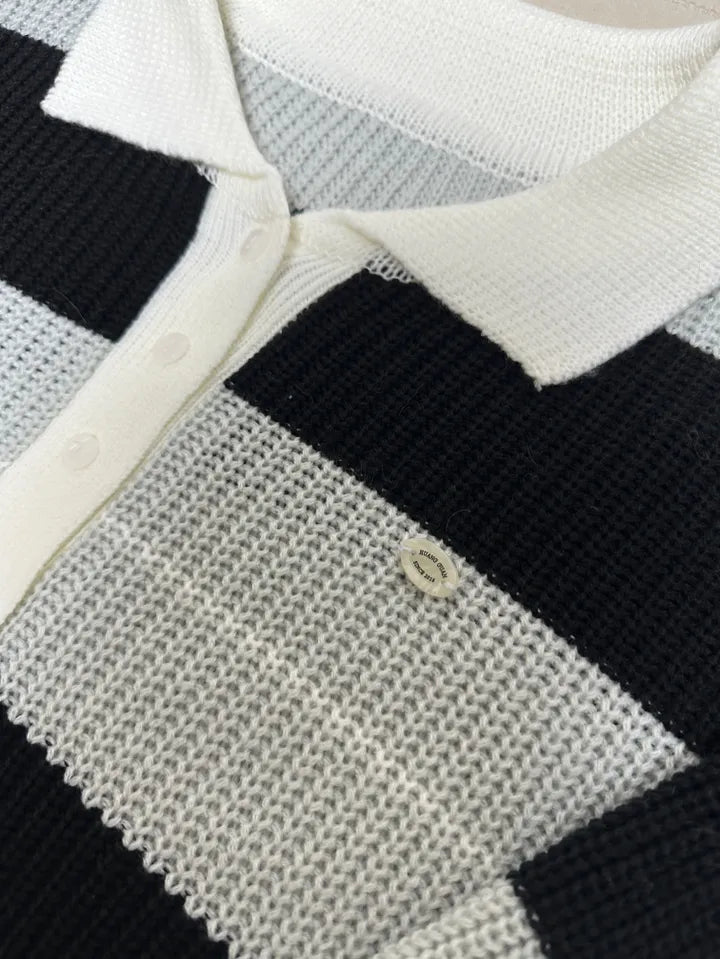 Relaxed Stripe Knit Top with Lapel Collar(4 colors)