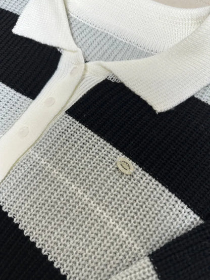 Relaxed Stripe Knit Top with Lapel Collar(4 colors)