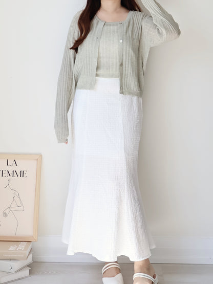 Breezy Cooling Linen Cami + Shell Button Cardigan Set(Matcha)