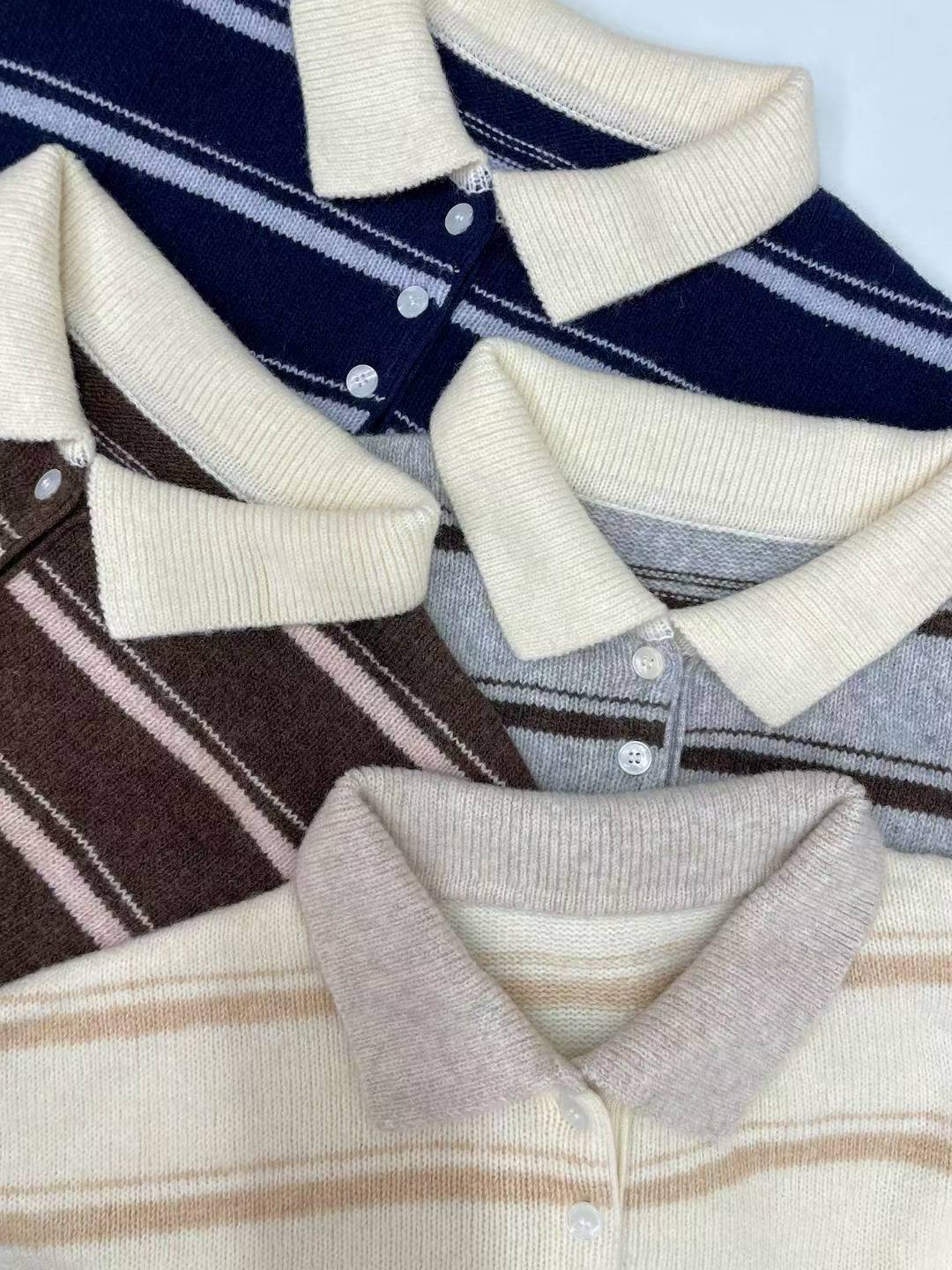 Teddy Collar Striped Sweater