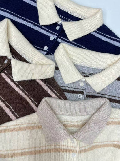 Teddy Collar Striped Sweater