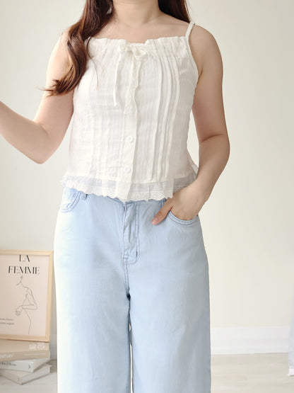 Romance Intricate Crochet Cotton Camisole Top(2 Colors)