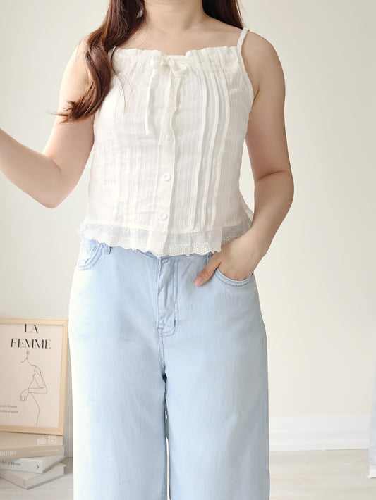 Romance Intricate Crochet Cotton Camisole Top(2 Colors)