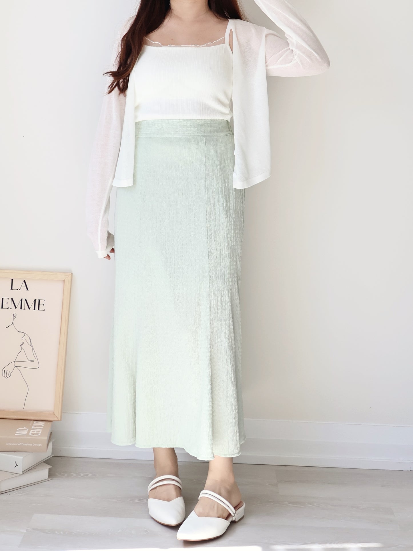 Romantic Sheer Trim Bra Top + Airy Tencel Cardigan Set(Ivory)