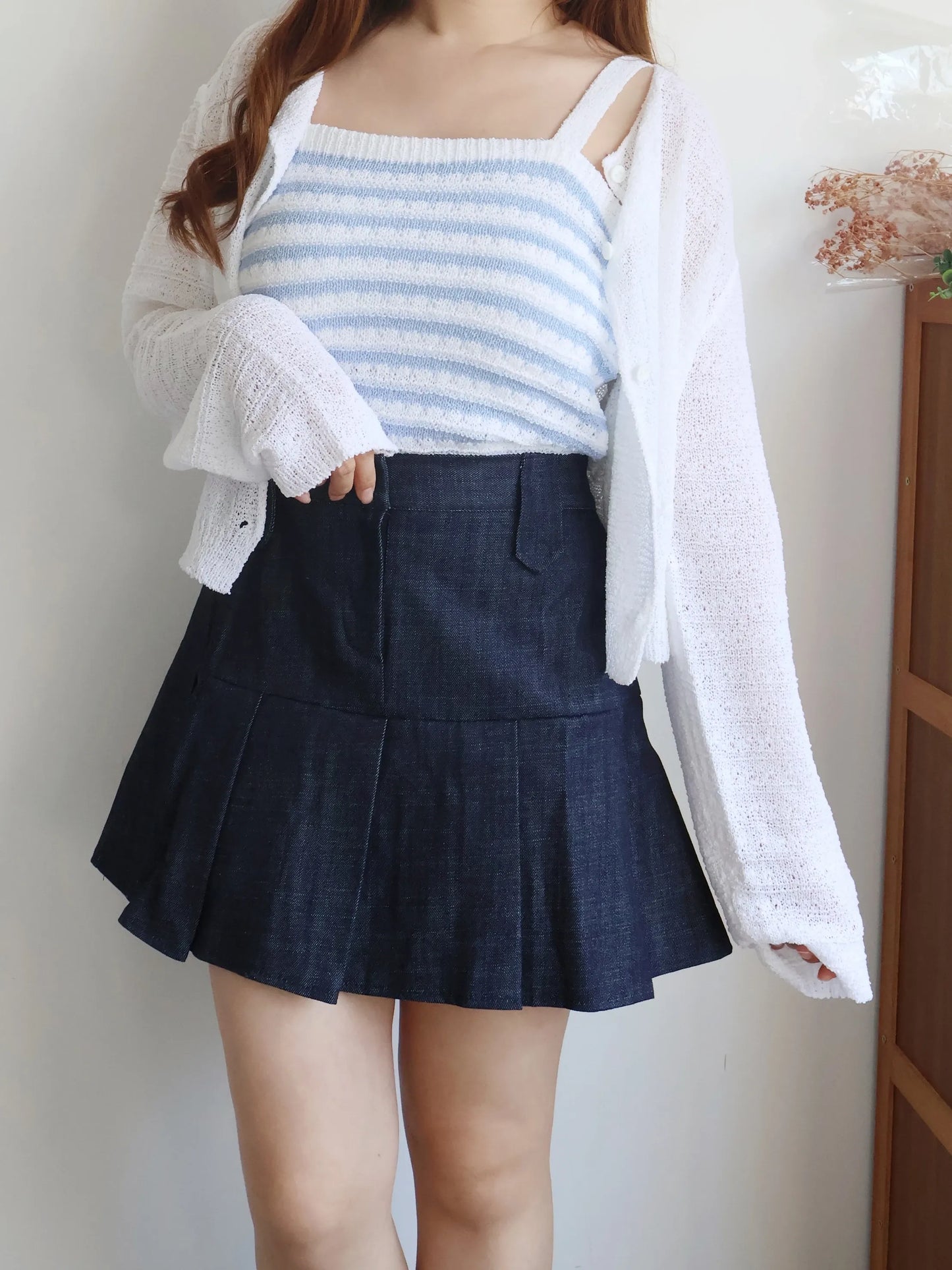 [2-Piece Set] Cozy Weekend Stripe Cami & Knit Set(Ivory)