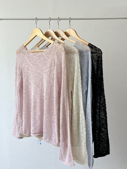 Melange Boat Neck Sheer Knit Top(4 colors)