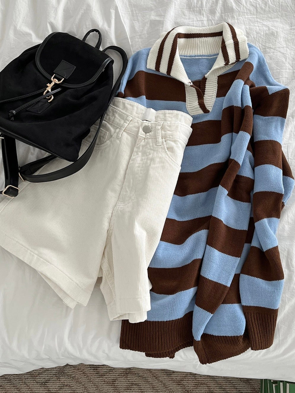 Rugby Stripe Oversized Collar Knit Sweater(4 colors)