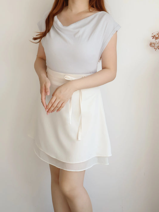 Elegant Ribbon Sheer A-Line Skirt(Ivory)
