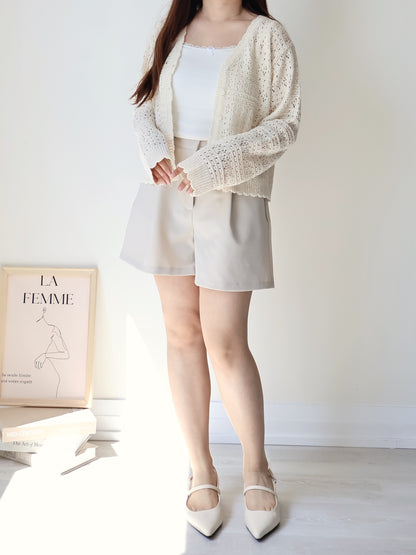 Romance V-Neck Eyelet Knit Cardigan(Beige)