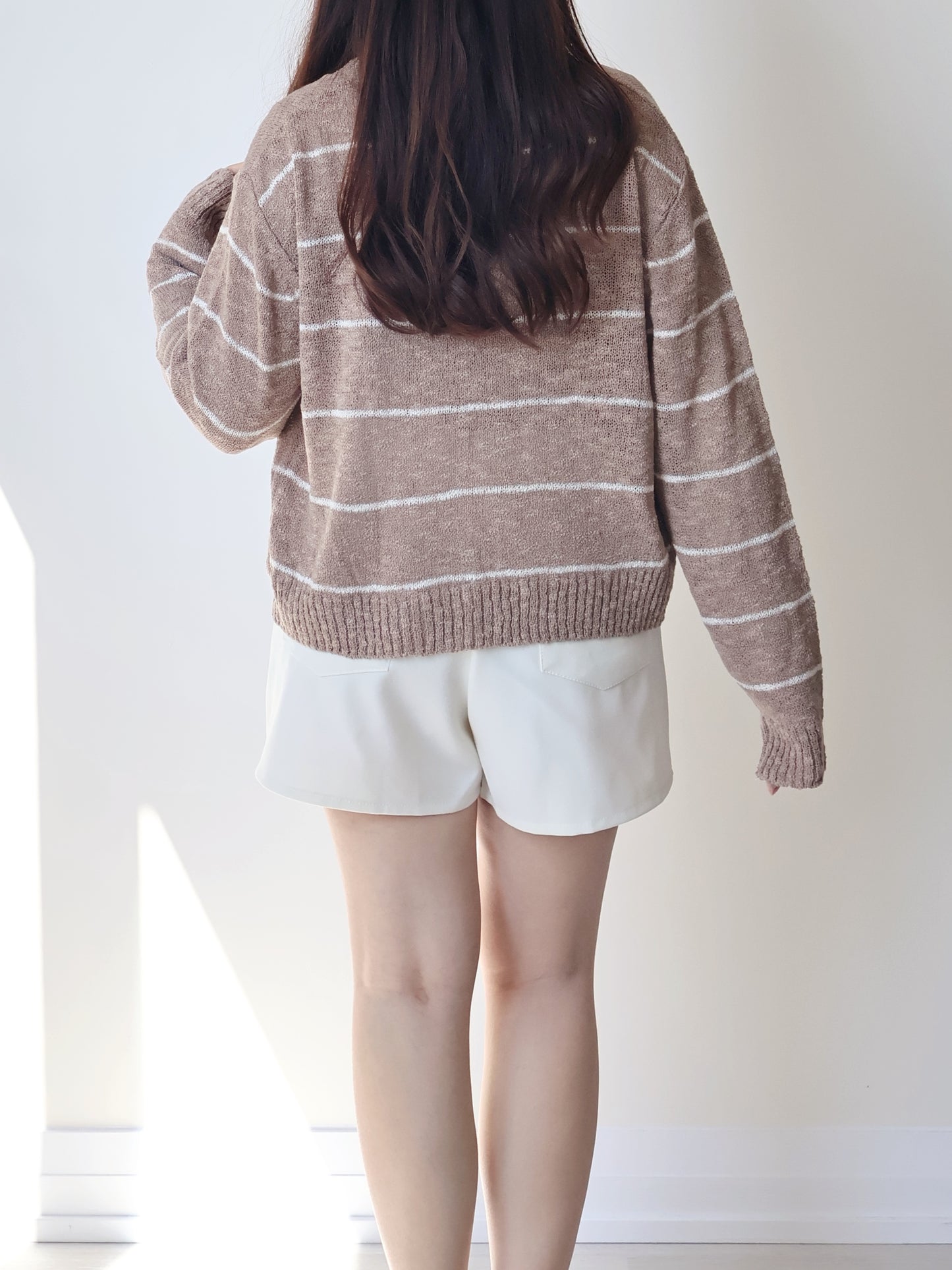 Minimalist Striped Snowy Yarn Cardigan(Brown)