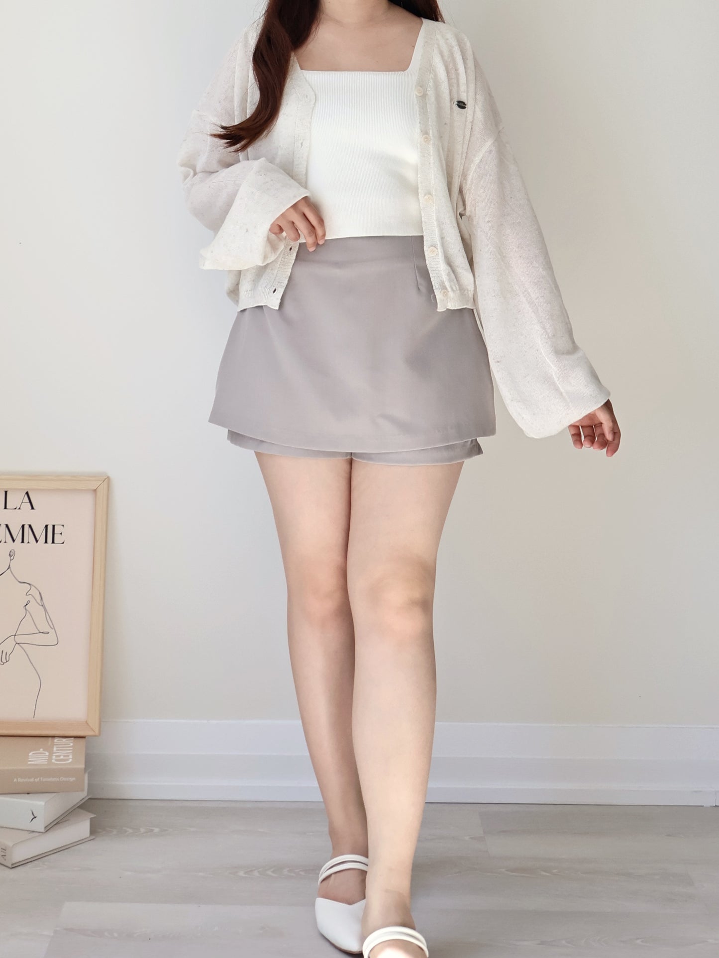 Airy Mélange Linen-Blend Pendant Cardigan(Oatmeal beige)