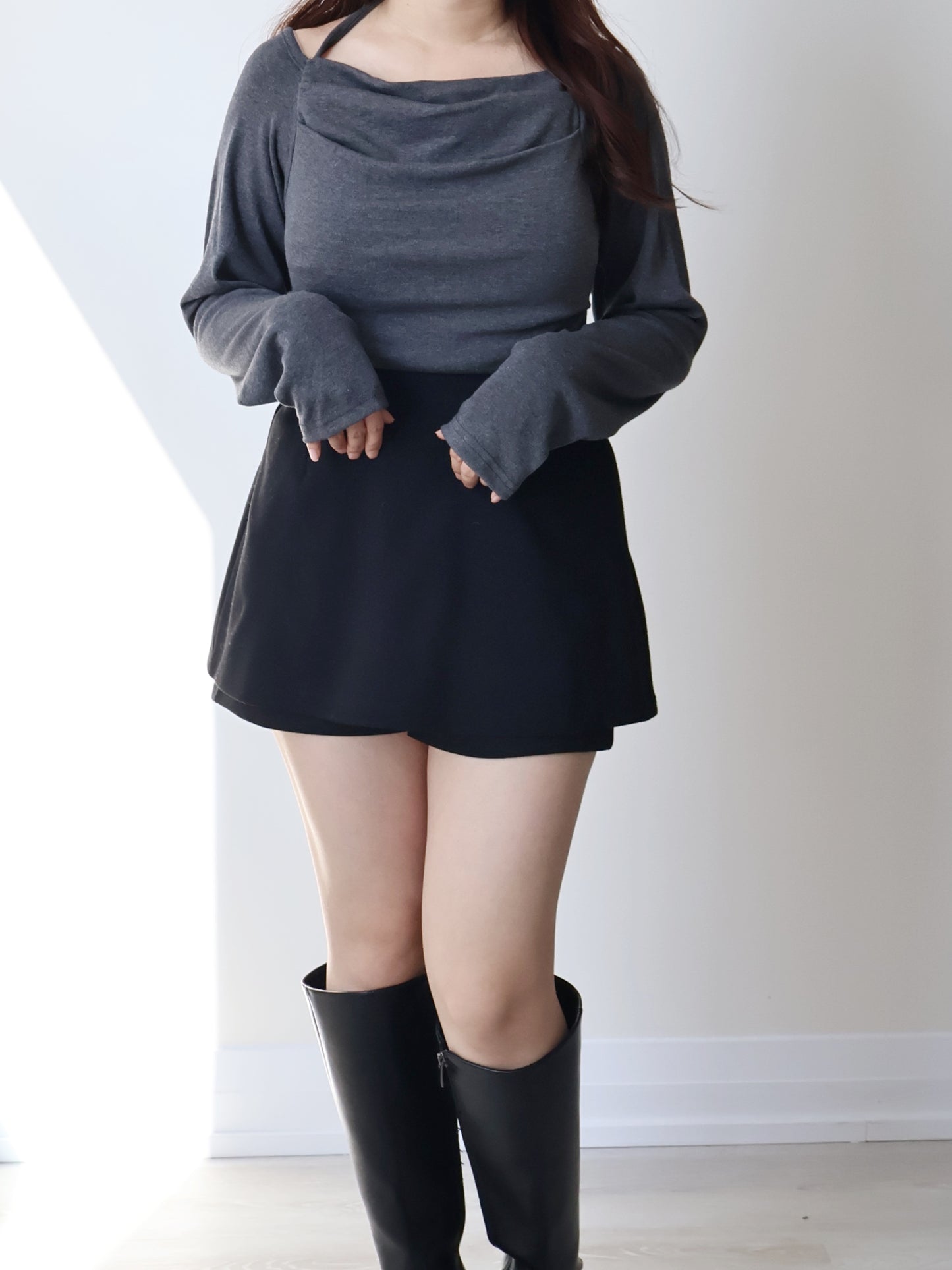 [3-ways] Luxe Boatneck Silky Top(Charcoal)