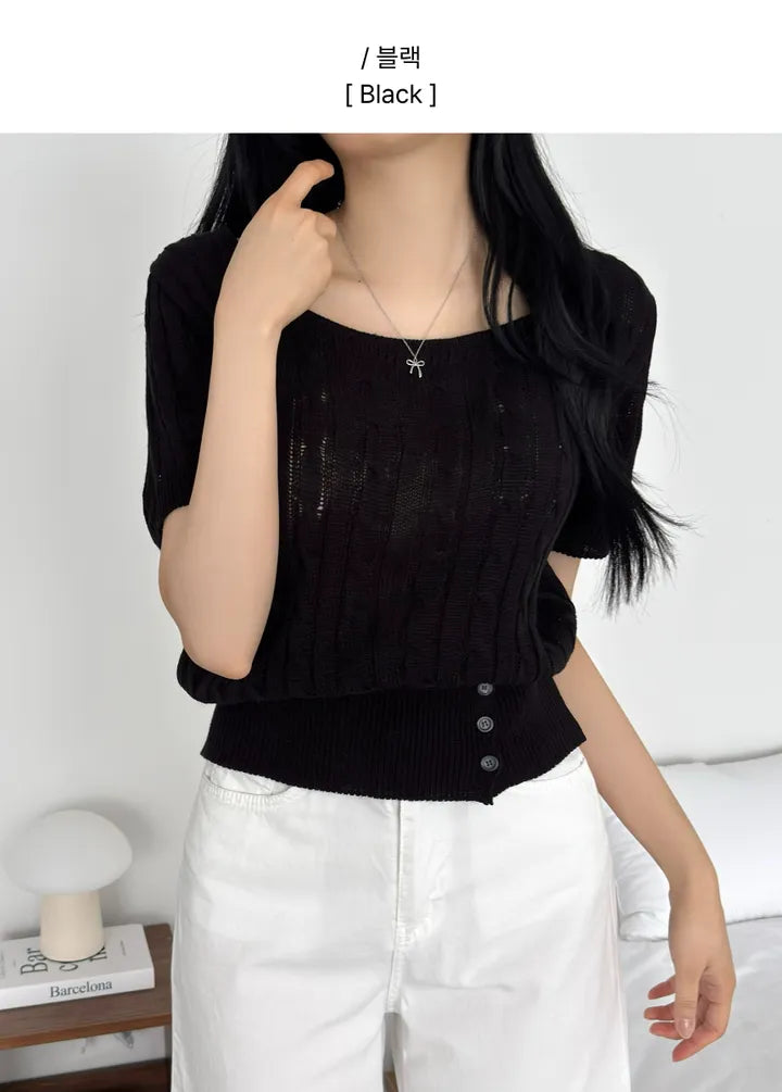Daily Square Button Cable Knit Top