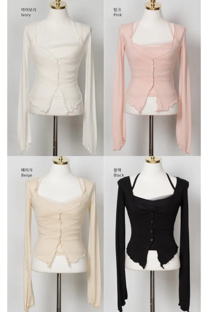 Balletcore Sheer Layered Cami & Cardigan 2-Piece Set(4 colors)