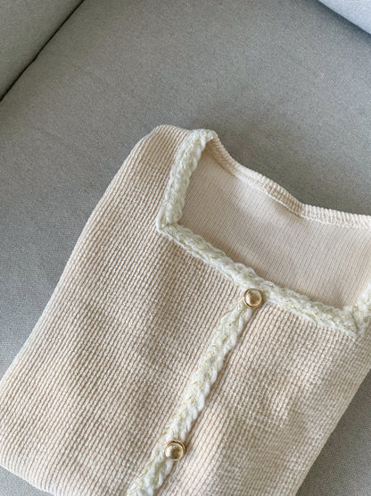 Square Neck Gold Button Corduroy top