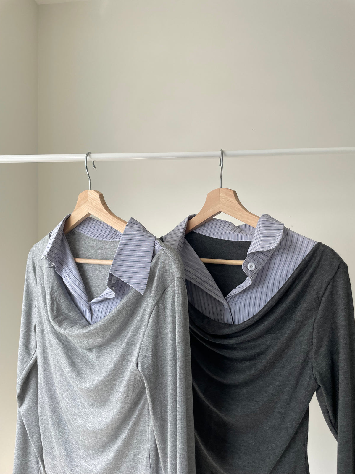 Layered Shirt-Collar Top(Charcoal)
