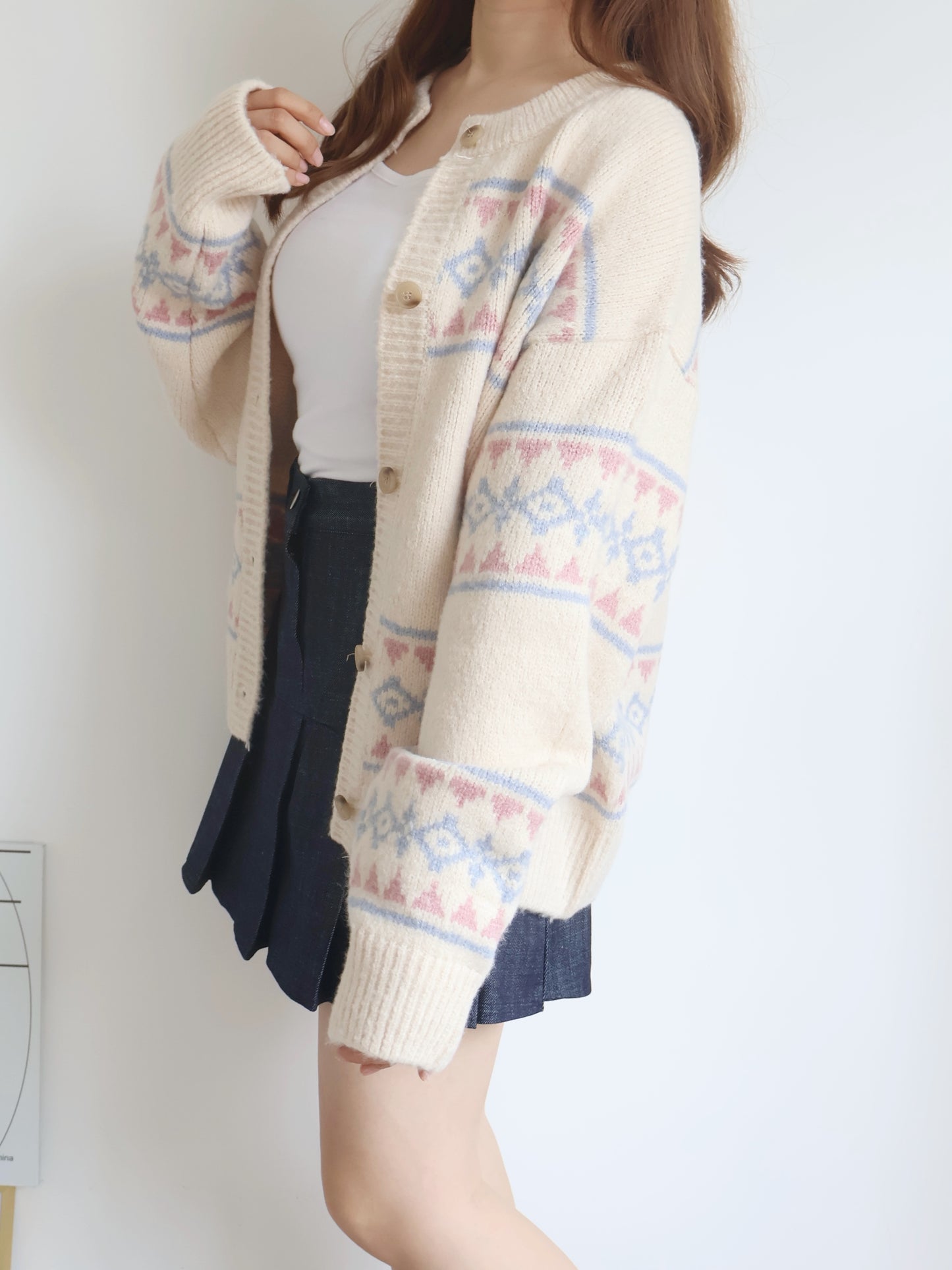 Jacquard Nordic Overfit Cardigan(Beige)