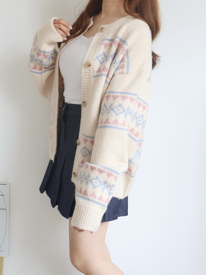 Jacquard Nordic Overfit Cardigan(Beige)