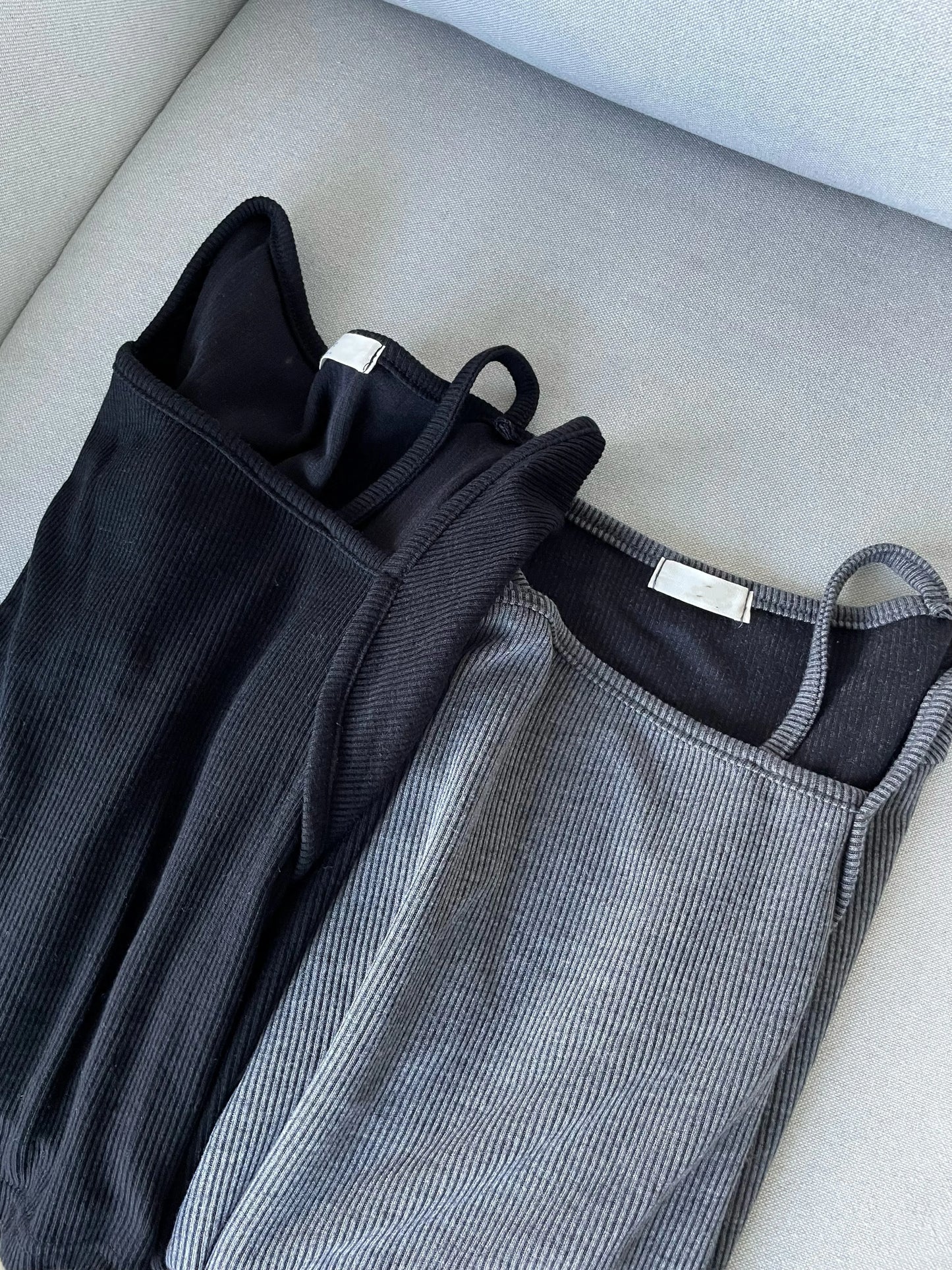 Ribbed Asymmetrical String T-shirt(Charcoal)