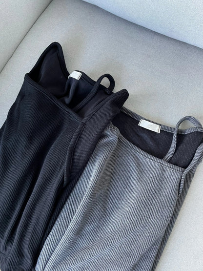 Ribbed Asymmetrical String T-shirt(Charcoal)