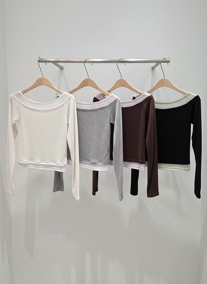 Boatneck Color-Block Layered Top(4 colors)