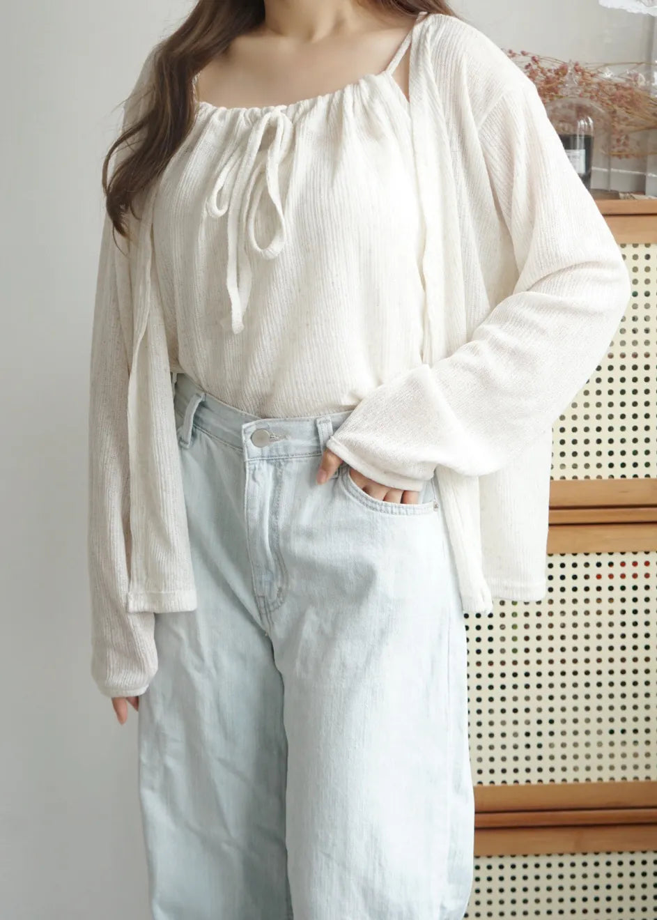 Airy Relaxed Linen Cami & Cardigan 2-Piece Set(Oatmeal)