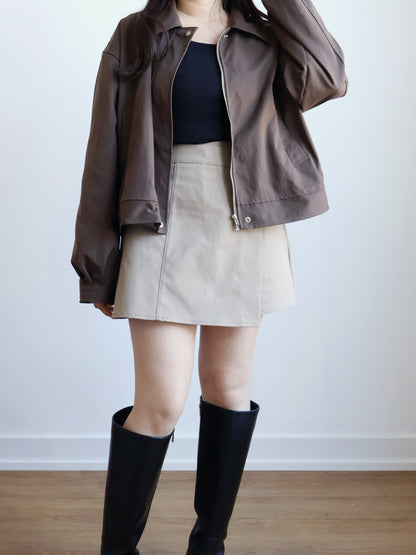 Earth-toned Windproof Zipper Jacket(Brown)